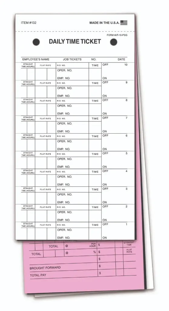 Time/Job Tickets - 4 1/4 x 9 3/4 - 10 self adhesive labels per form