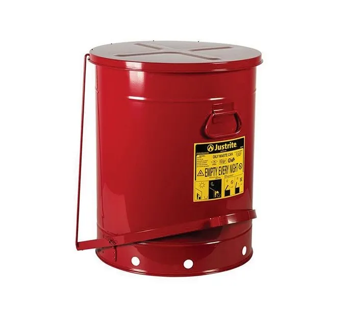 Justrite Foot Operated Self Closing Cover Oily Waste Can